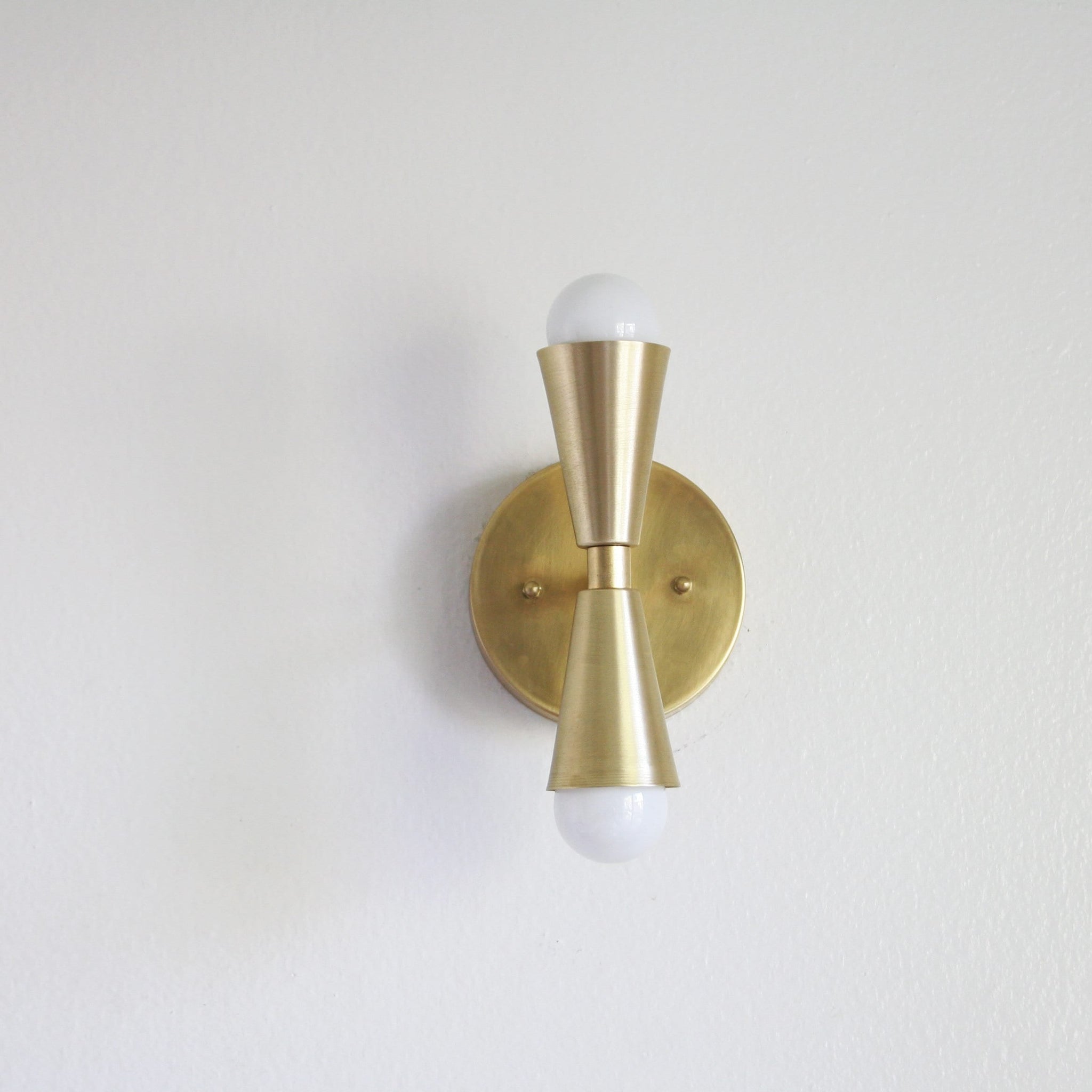 Two-Light Brass Wall Sconce with Opposed Cone Sockets