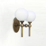Two-Light Brass Wall Sconce with Ribbed Opal Globes