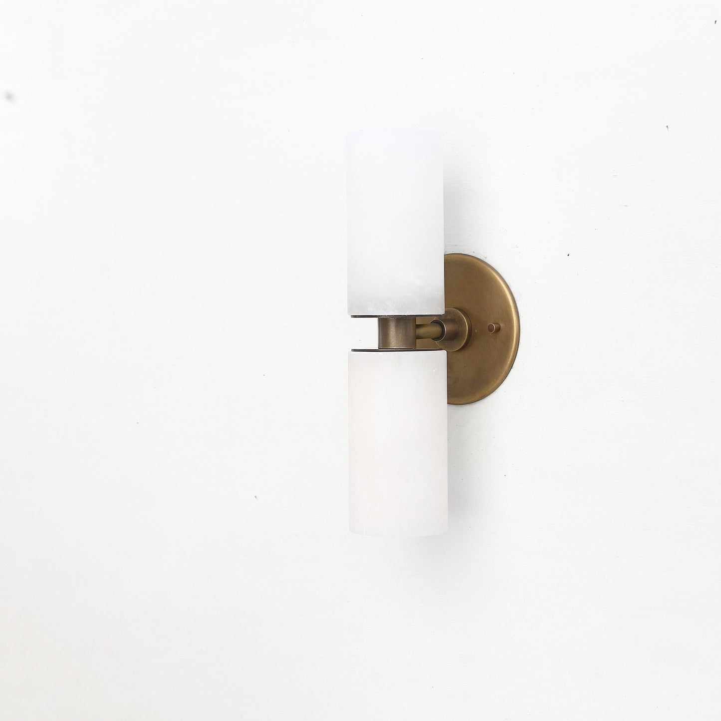 Two-Light Brass Wall Sconce with Stacked Alabaster Cylinders