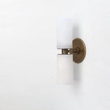 Two-Light Brass Wall Sconce with Stacked Alabaster Cylinders