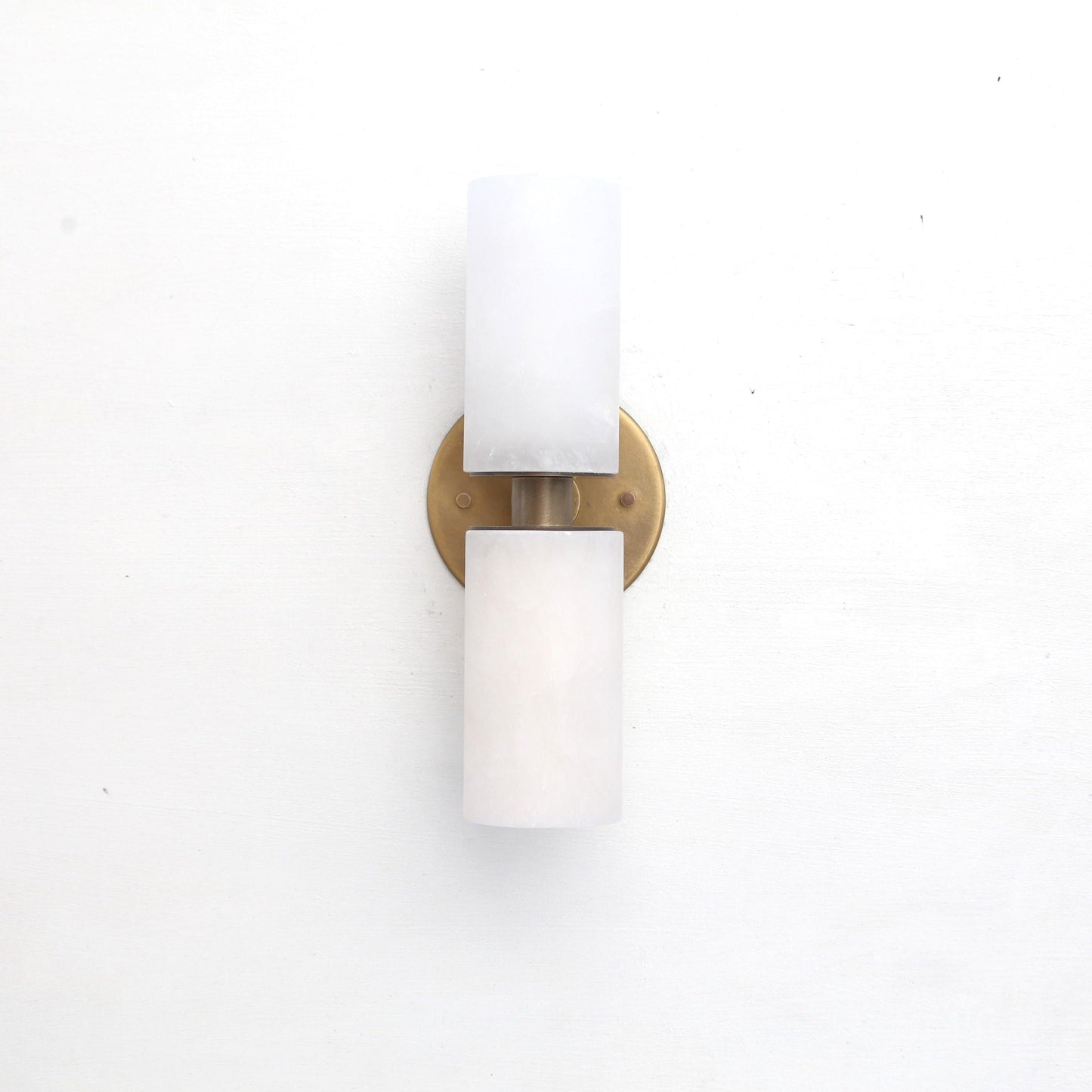 Two-Light Brass Wall Sconce with Stacked Alabaster Cylinders