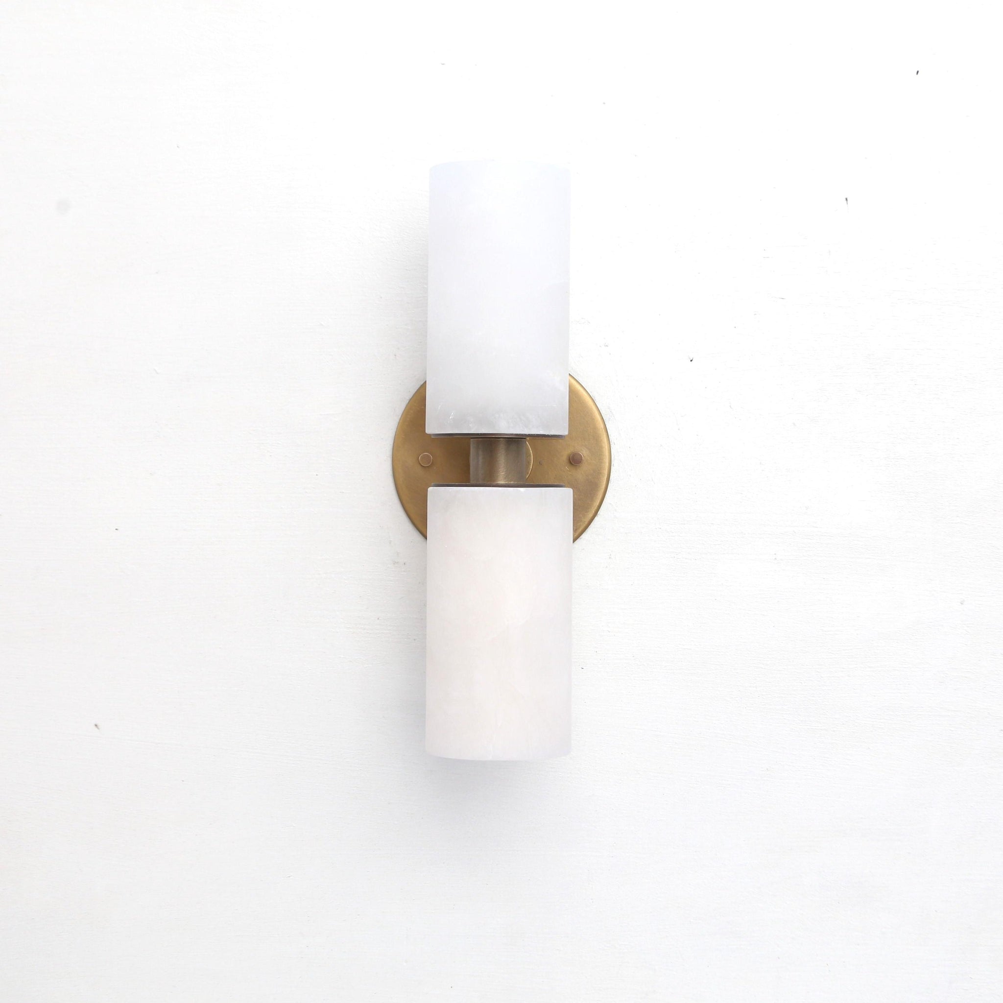 Two-Light Brass Wall Sconce with Stacked Alabaster Cylinders