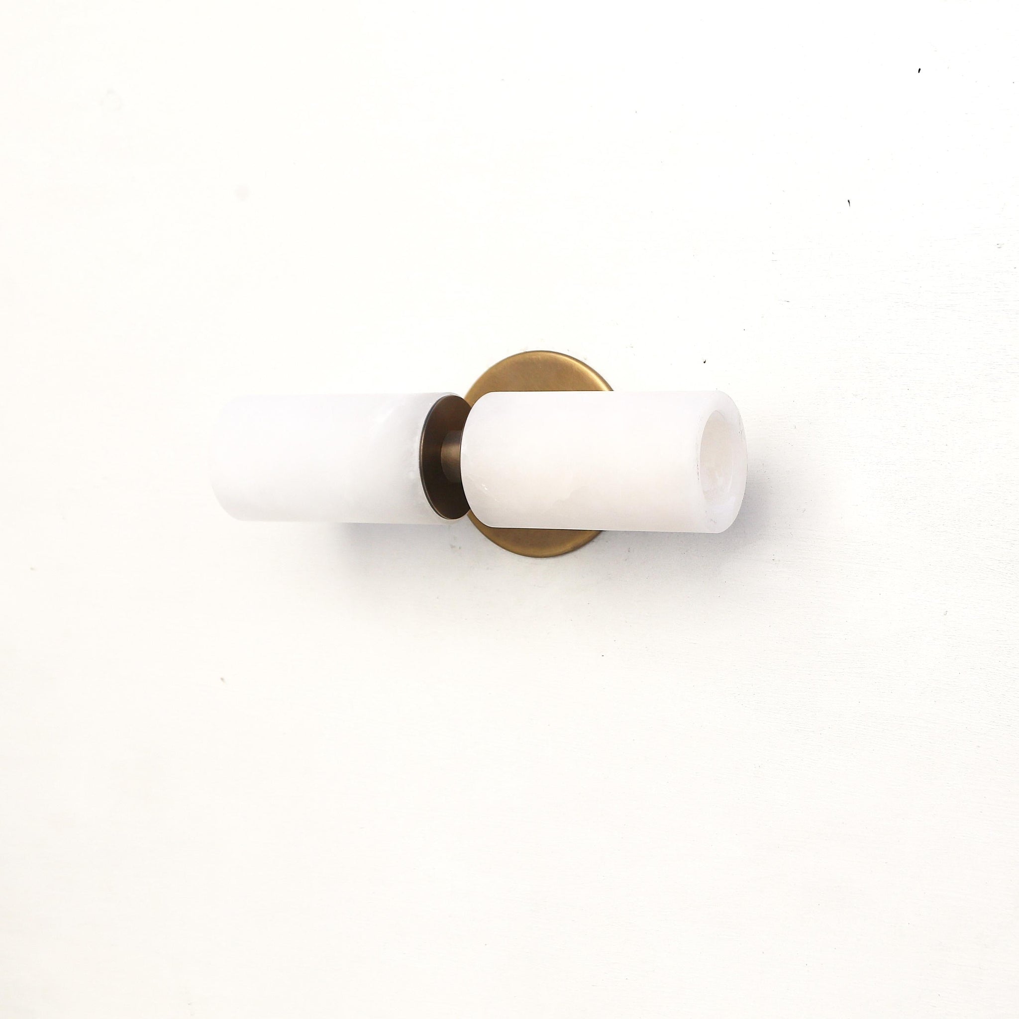 Two-Light Brass Wall Sconce with Stacked Alabaster Cylinders