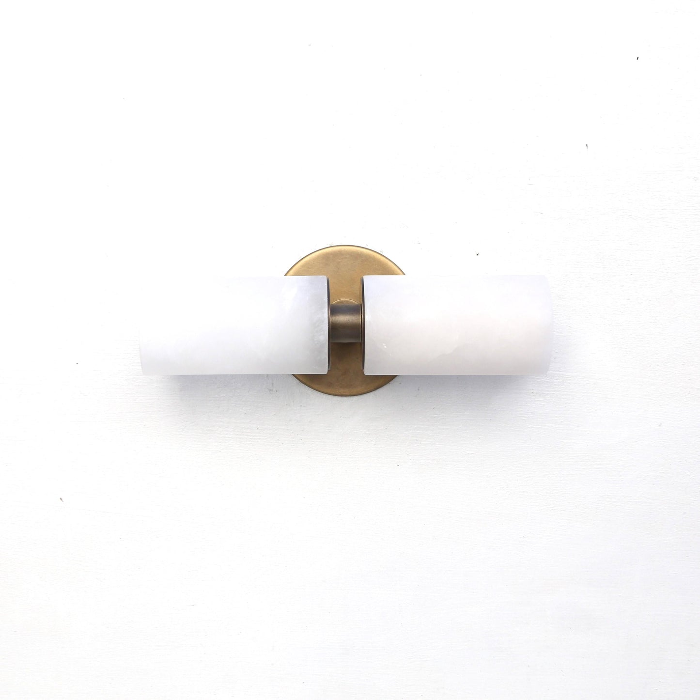 Two-Light Brass Wall Sconce with Stacked Alabaster Cylinders