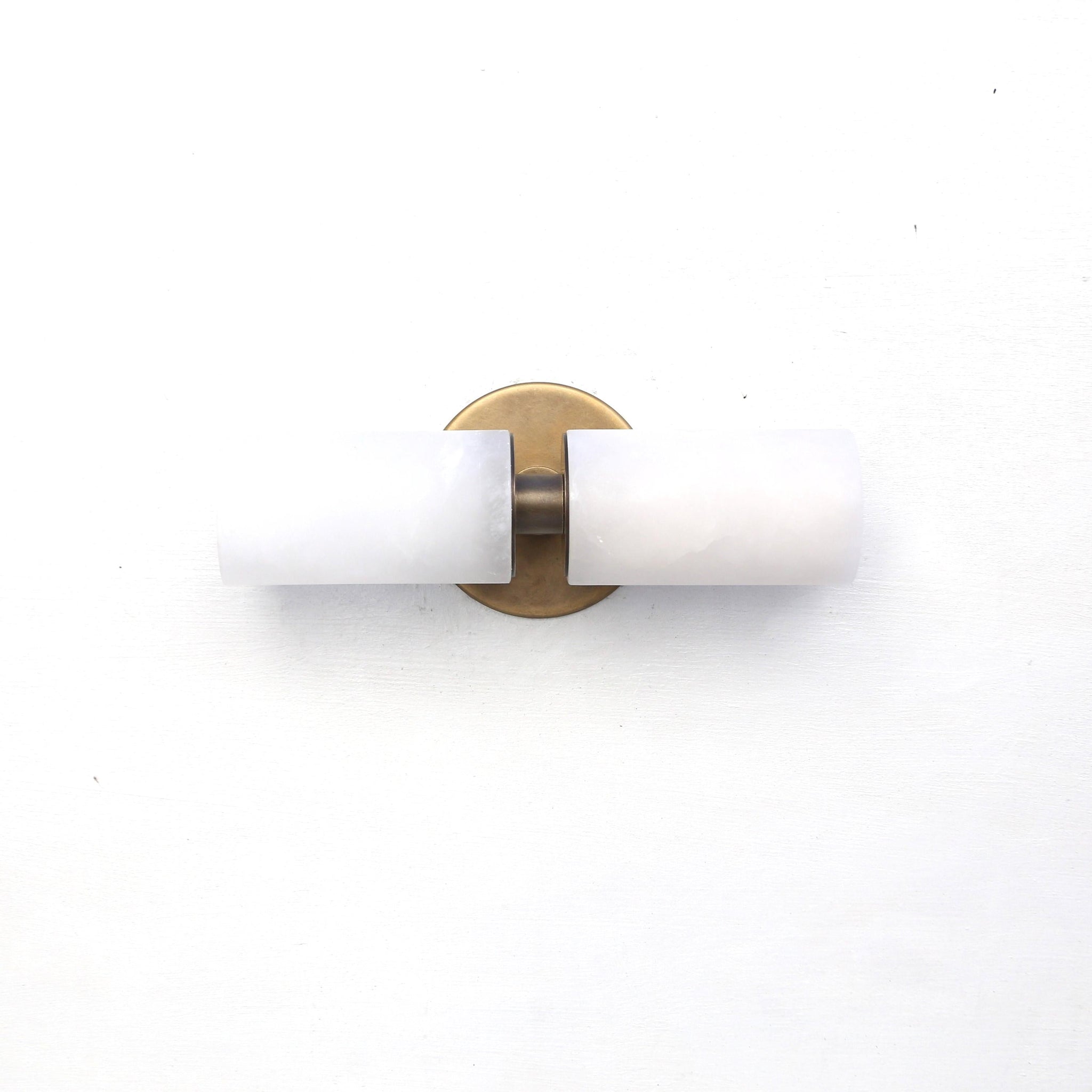 Two-Light Brass Wall Sconce with Stacked Alabaster Cylinders