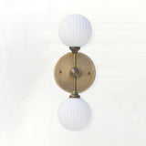 Two-Light Brass Wall Sconce with Stacked Ribbed Opal Globes