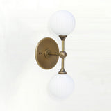 Two-Light Brass Wall Sconce with Stacked Ribbed Opal Globes