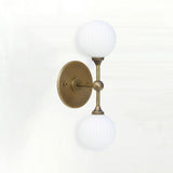 Two-Light Brass Wall Sconce with Stacked Ribbed Opal Globes