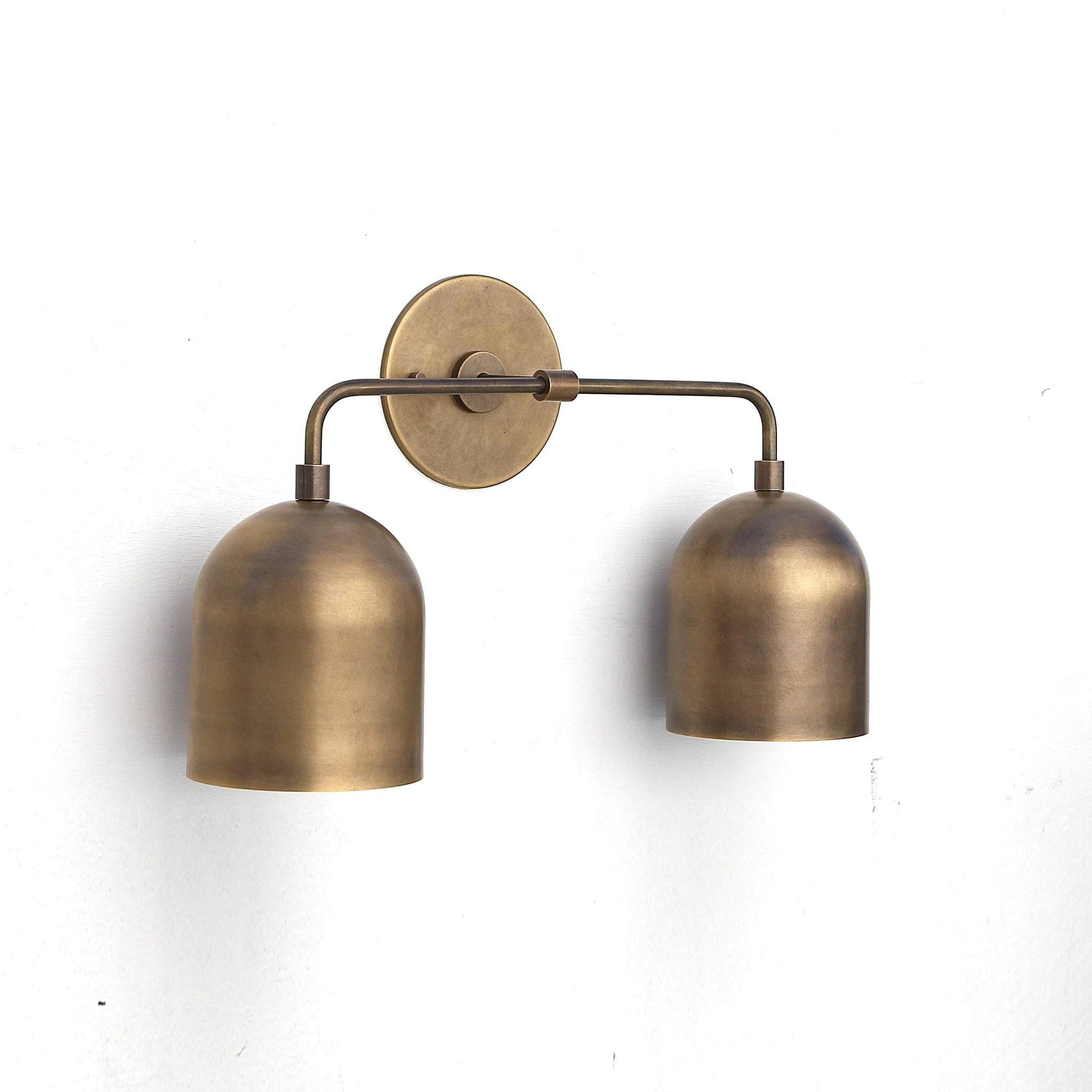 Two-Light Brass Wall Sconce with Twin Dome Shades