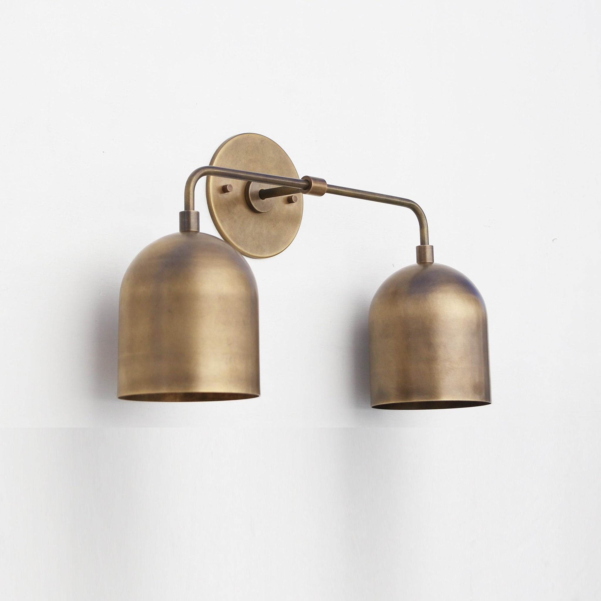 Two-Light Brass Wall Sconce with Twin Dome Shades