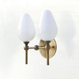 Two-Light Brass Wall Sconce with Upward Opal Tulip Shades