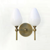 Two-Light Brass Wall Sconce with Upward Opal Tulip Shades