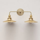 Two-Light Brass Wall Sconce with Wide Coolie Shades