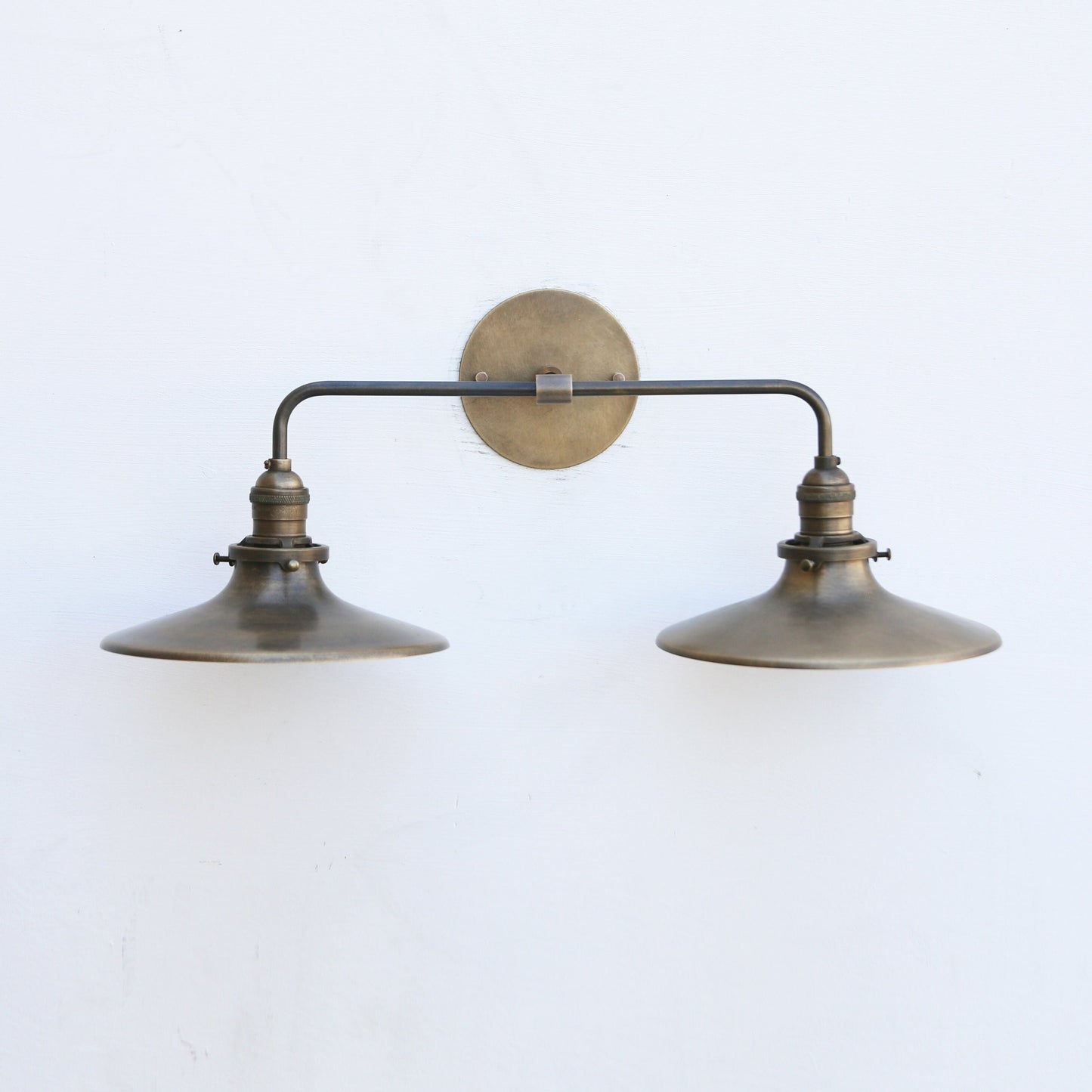 Two-Light Brass Wall Sconce with Wide Coolie Shades