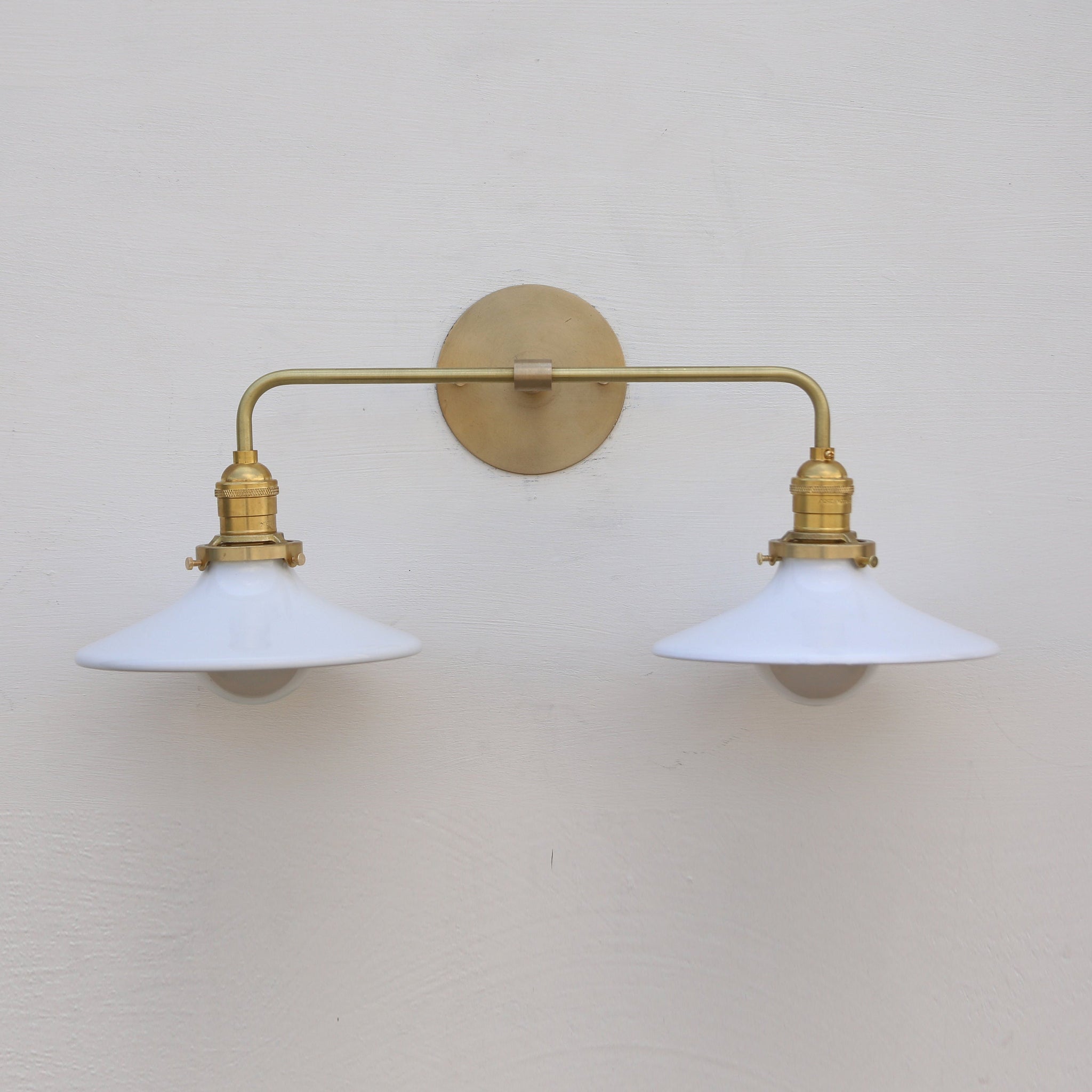 Two-Light Brass Wall Sconce with Wide Coolie Shades