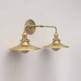 Two-Light Brass Wall Sconce with Wide Coolie Shades