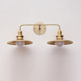 Two-Light Brass Wall Sconce with Wide Coolie Shades