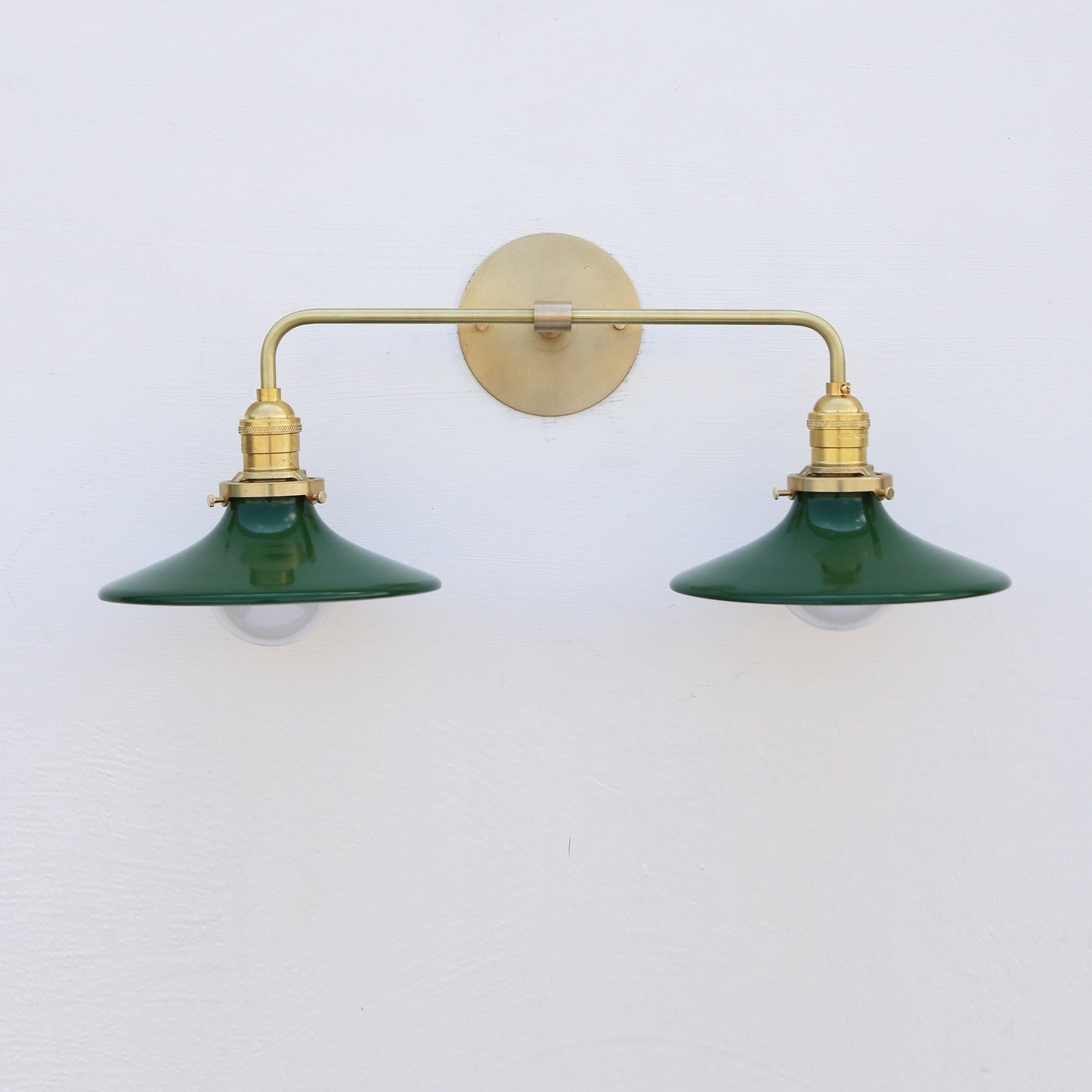 Two-Light Brass Wall Sconce with Wide Coolie Shades