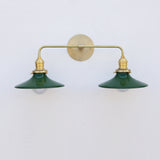 Two-Light Brass Wall Sconce with Wide Coolie Shades