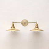 Two-Light Brass Wall Sconce with Wide Saucer Shades