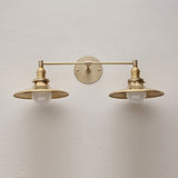 Two-Light Brass Wall Sconce with Wide Saucer Shades