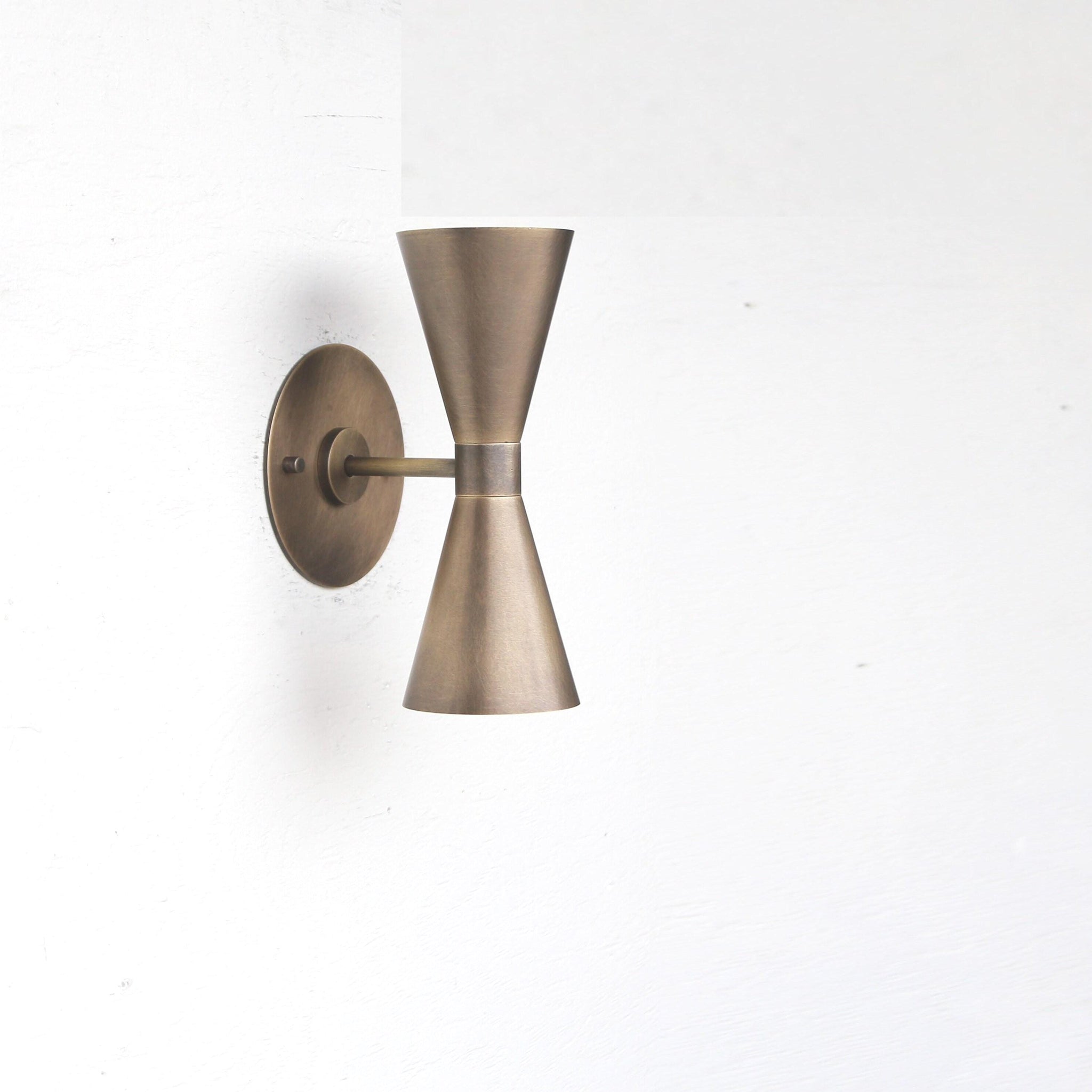 Two-Light Double Cone Wall Sconce in Solid Brass