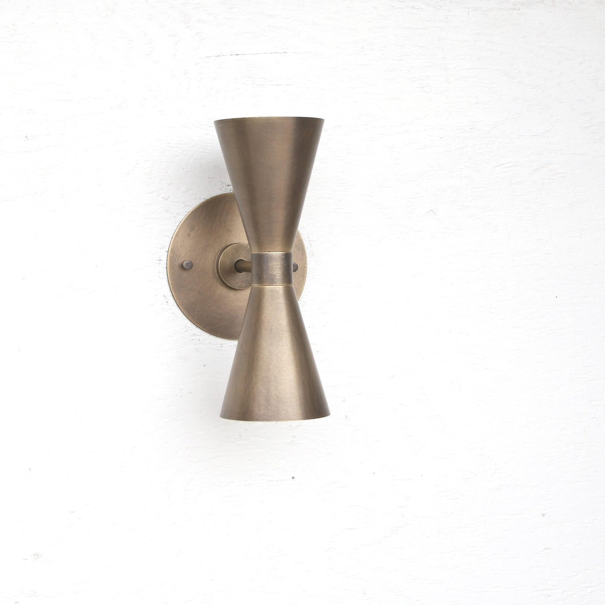 Two-Light Double Cone Wall Sconce in Solid Brass