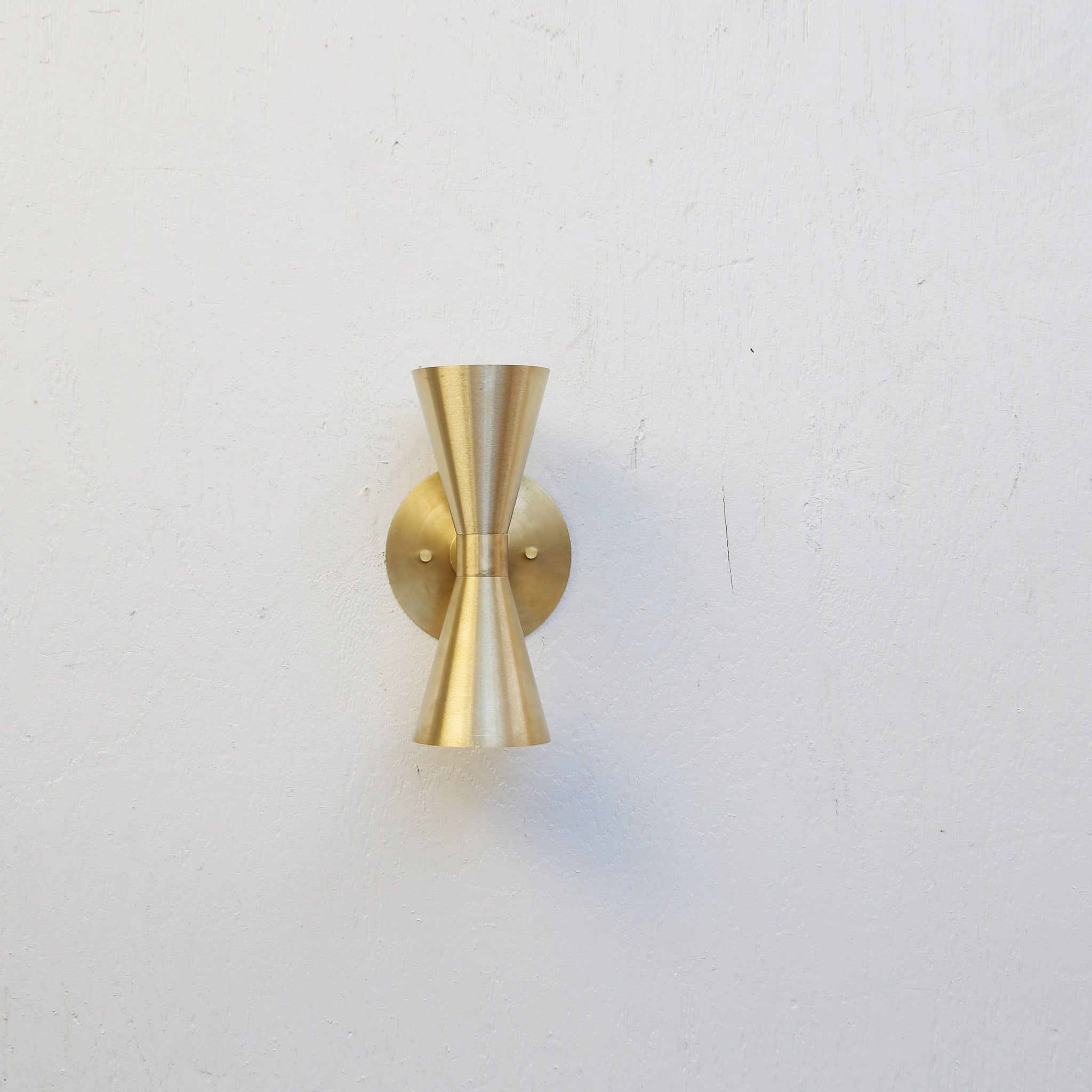 Two-Light Double Cone Wall Sconce in Solid Brass