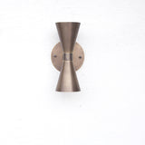 Two-Light Double Cone Wall Sconce in Solid Brass