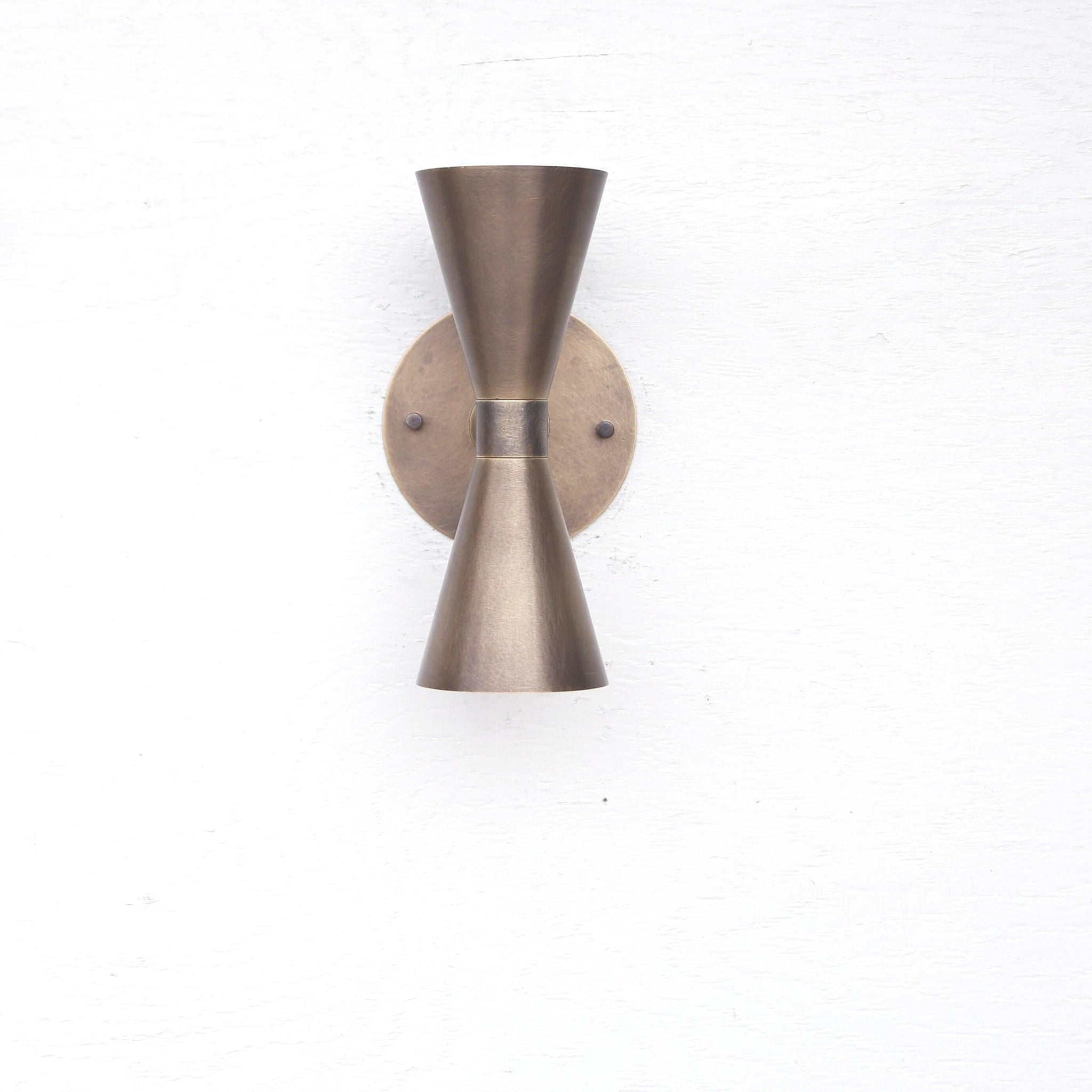 Two-Light Double Cone Wall Sconce in Solid Brass