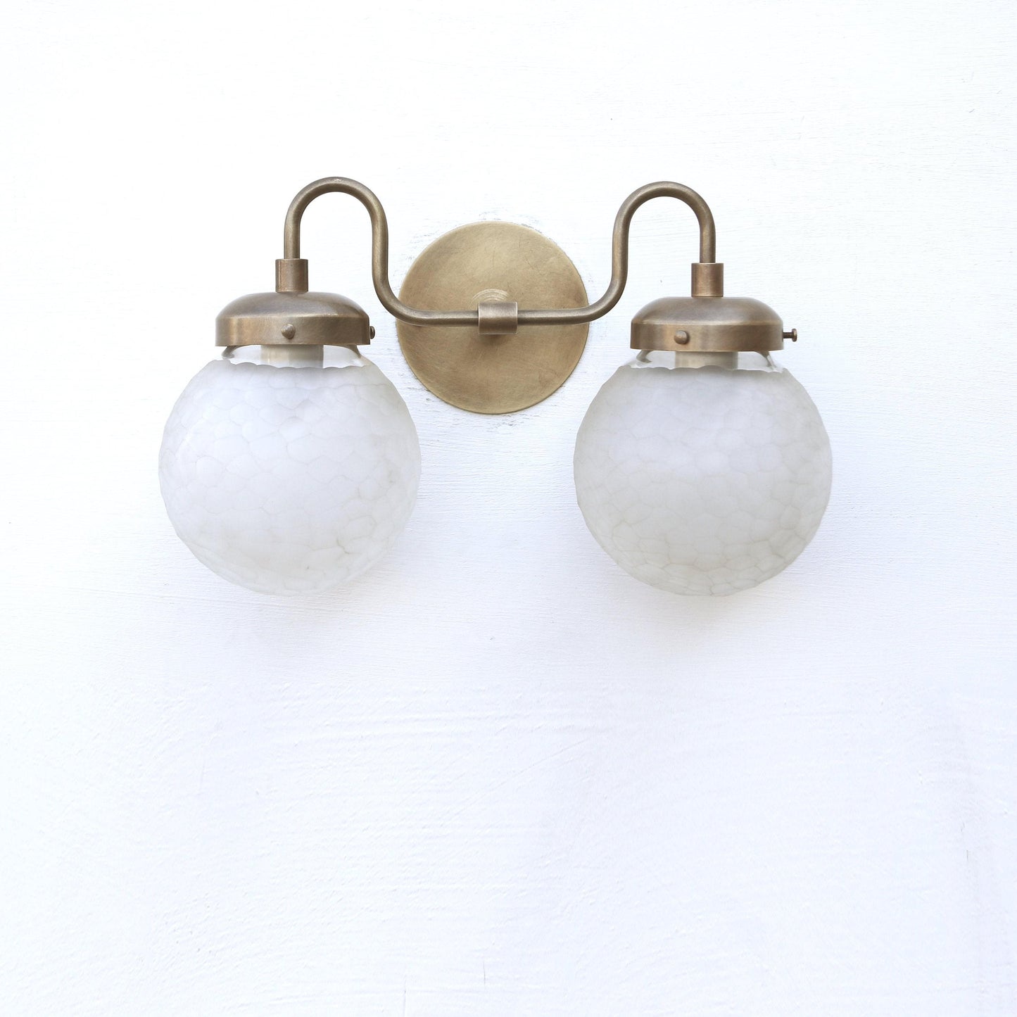 Two-Light Gooseneck Vanity Sconce with Cut Glass Globes