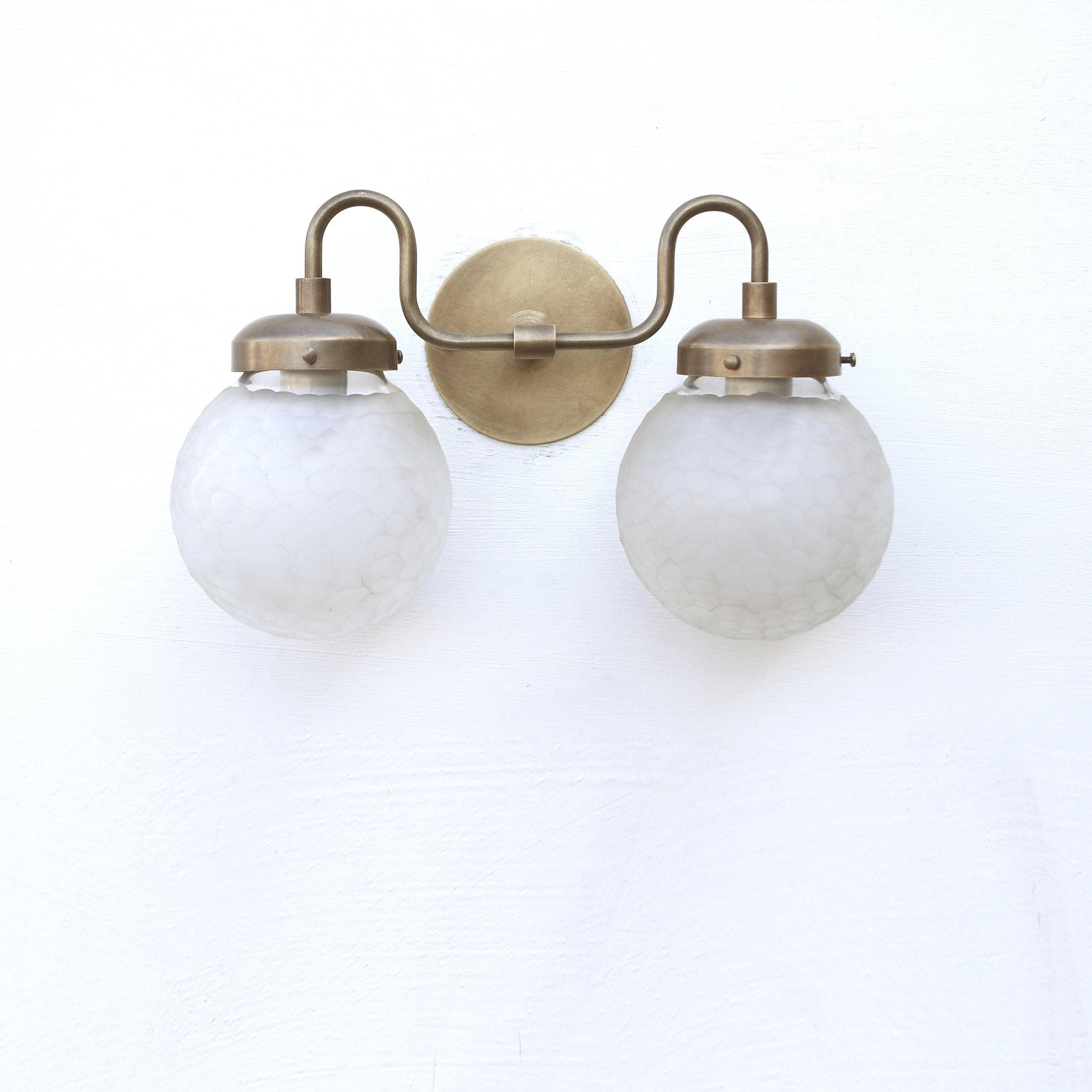Two-Light Gooseneck Vanity Sconce with Cut Glass Globes