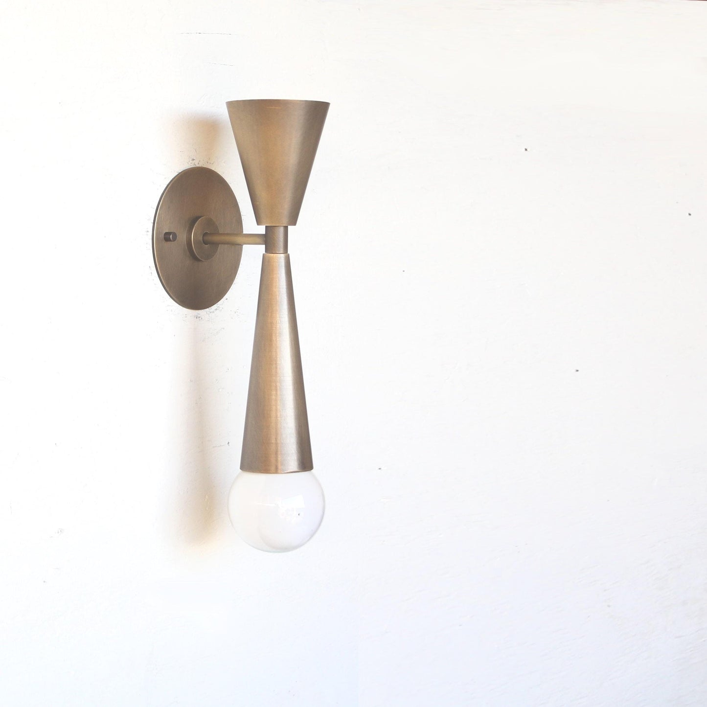 Two-Light Hourglass Brass Cone Wall Sconce