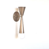 Two-Light Hourglass Brass Cone Wall Sconce