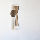 Two-Light Hourglass Brass Cone Wall Sconce