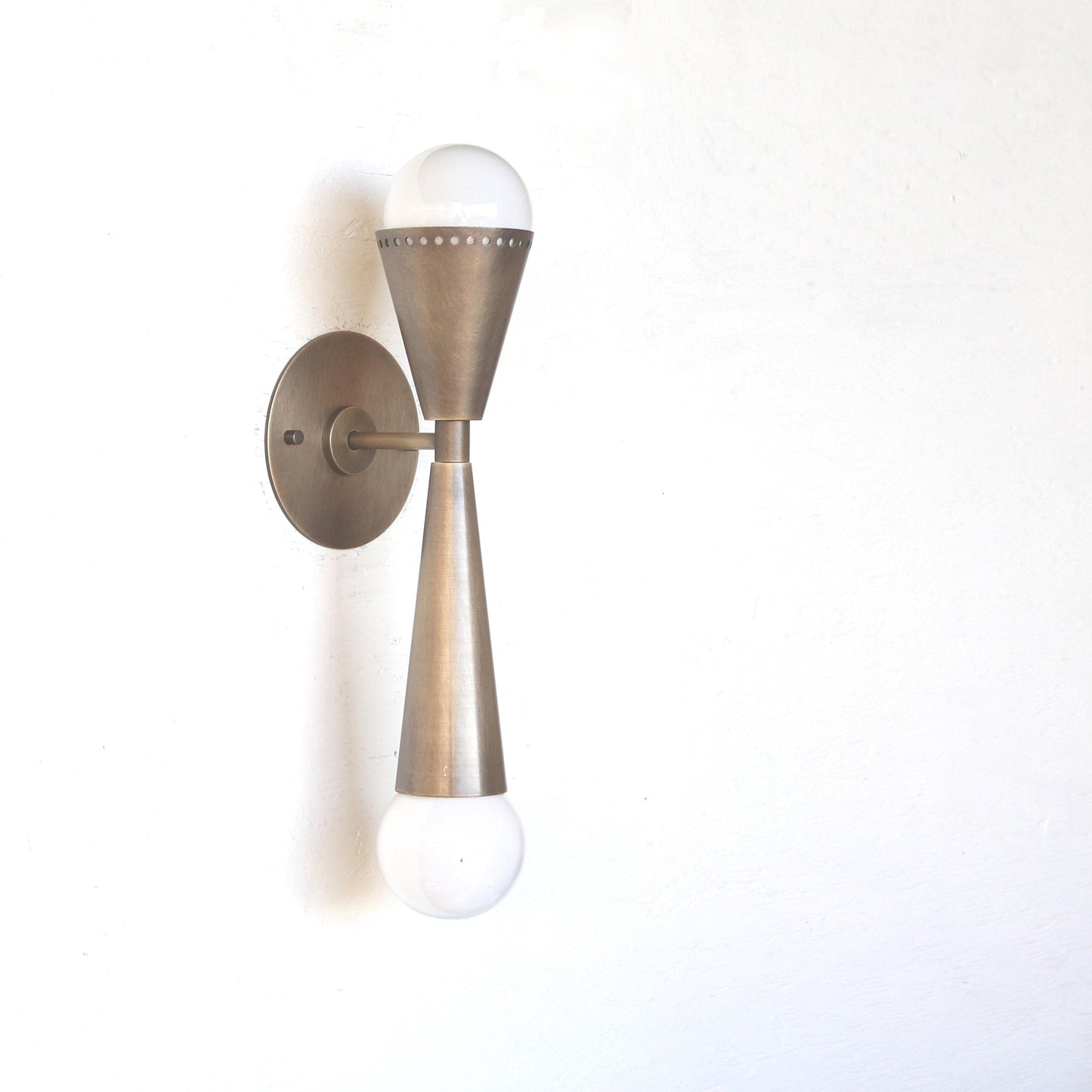 Two-Light Hourglass Brass Cone Wall Sconce