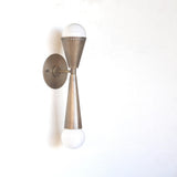 Two-Light Hourglass Brass Cone Wall Sconce