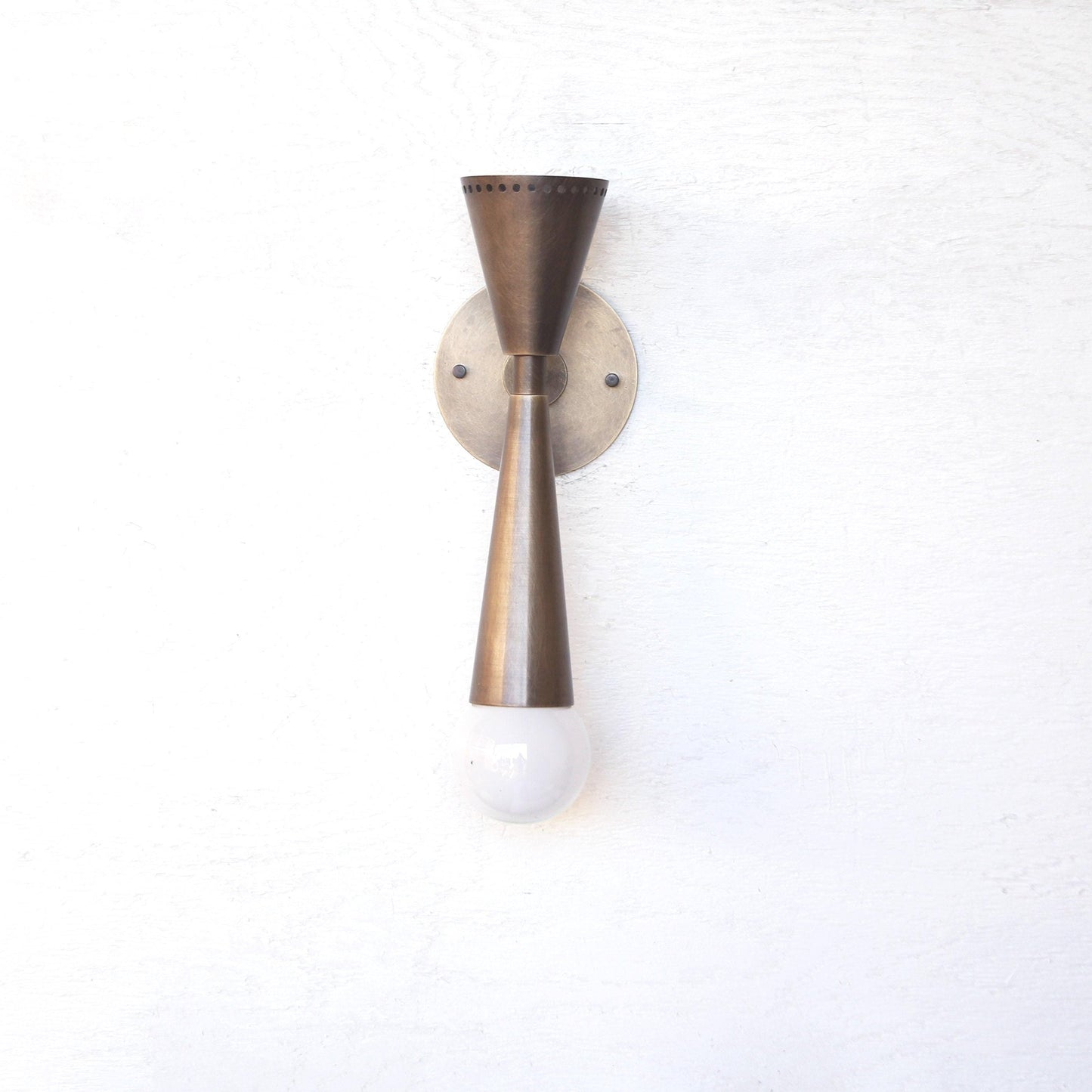 Two-Light Hourglass Brass Cone Wall Sconce