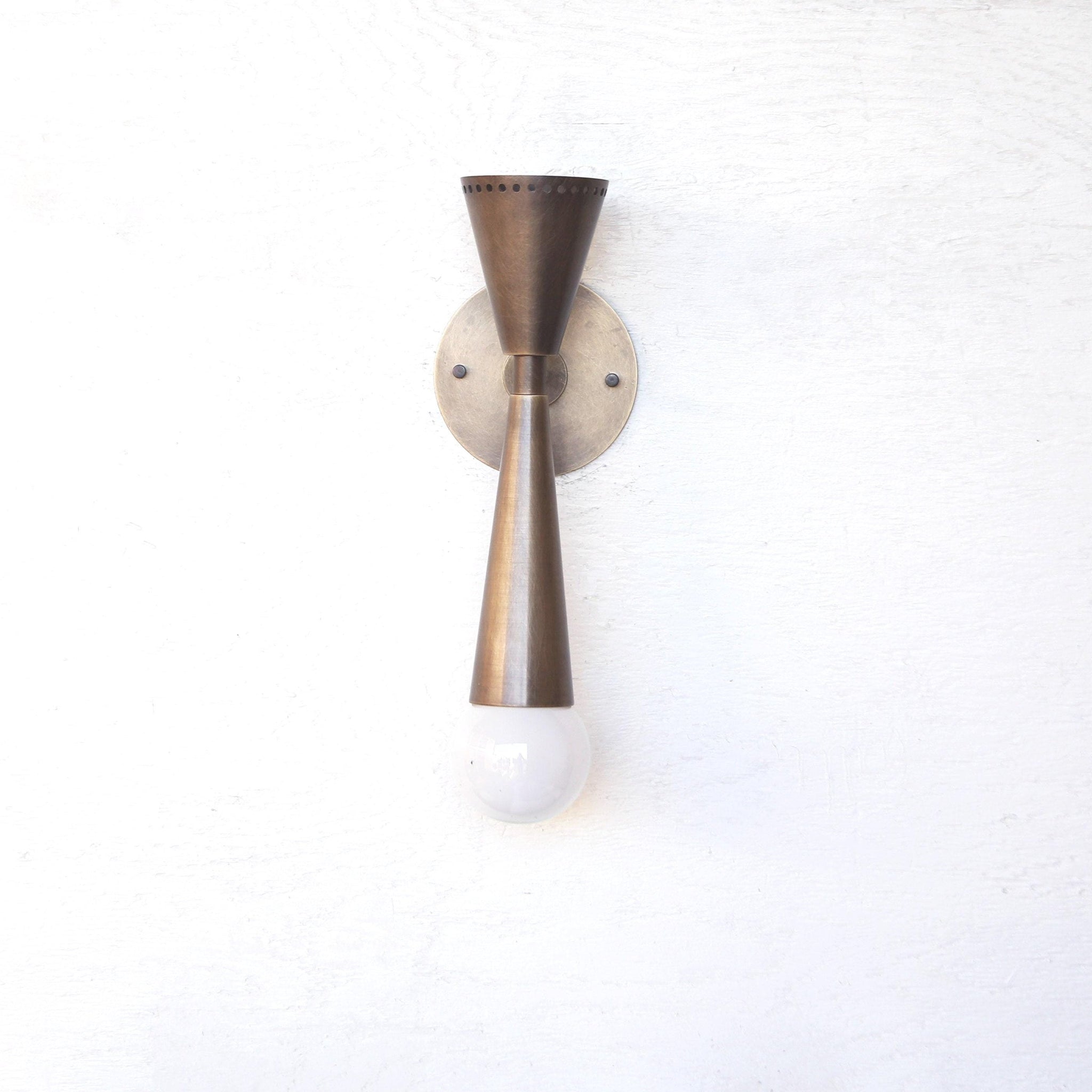 Two-Light Hourglass Brass Cone Wall Sconce