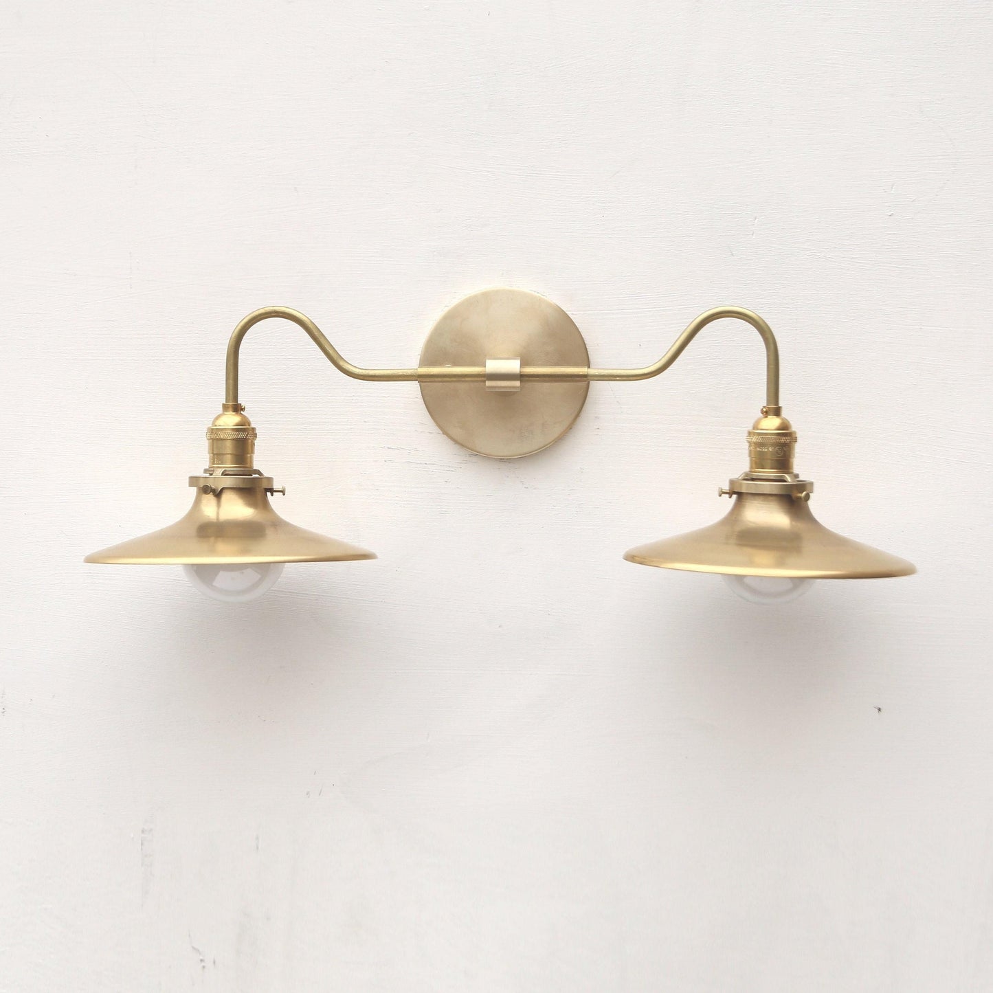 Two-Light Industrial Brass Shade Wall Sconce