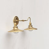 Two-Light Industrial Brass Shade Wall Sconce