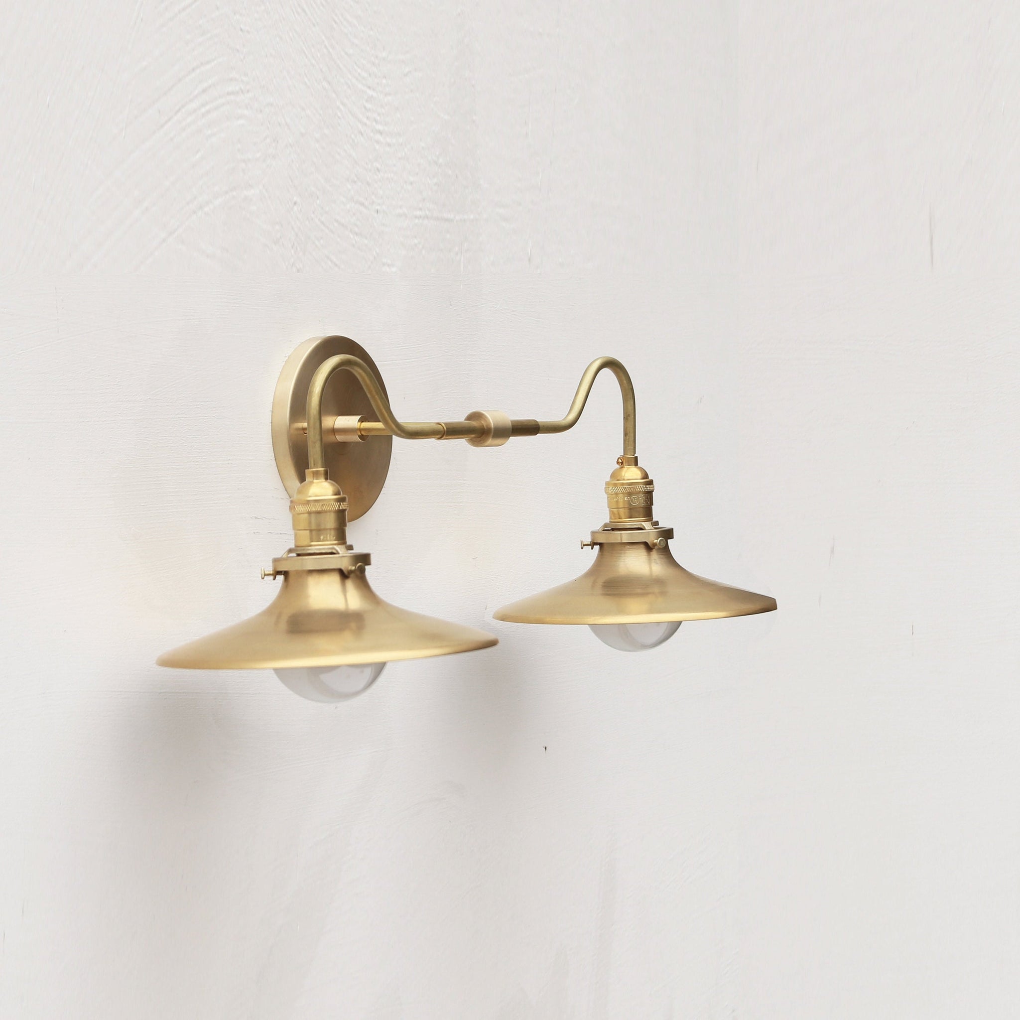 Two-Light Industrial Brass Shade Wall Sconce