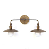 Two-Light Industrial Brass Wall Sconce with Cone Shades
