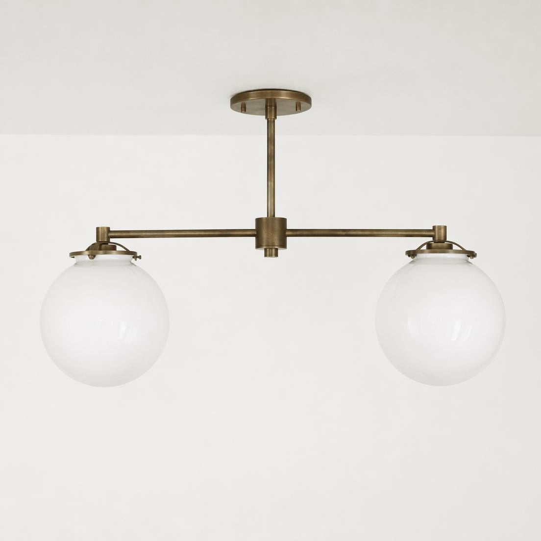 Two-Light Linear Chandelier with Opal Glass Globes