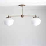 Two-Light Linear Chandelier with Schoolhouse Glass Shades