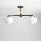 Two-Light Linear Chandelier with Schoolhouse Glass Shades