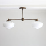Two-Light Linear Chandelier with Schoolhouse Glass Shades