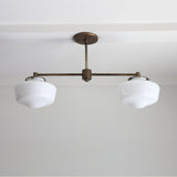 Two-Light Linear Chandelier with Schoolhouse Glass Shades