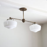 Two-Light Linear Chandelier with Schoolhouse Glass Shades