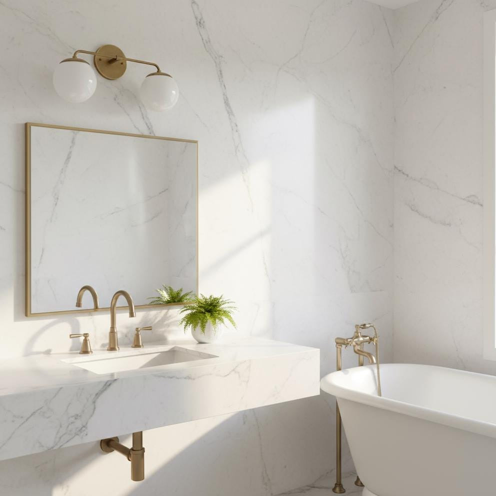 Two-Light Opal Globe Bathroom Vanity Wall Sconce